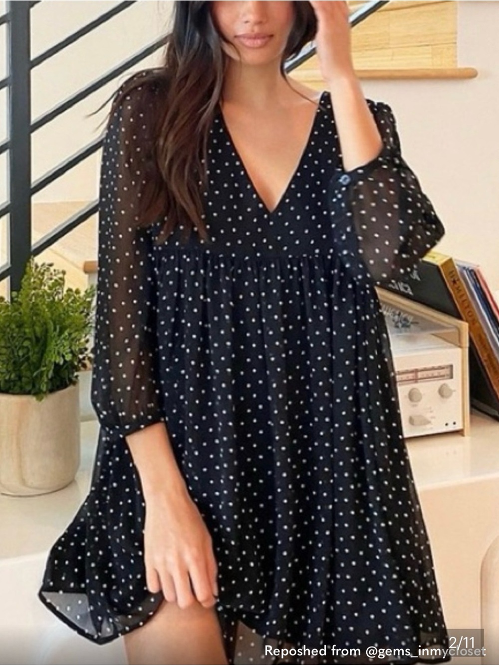 🖤 Aritzia Sunday Best Polka Dot Chiffon Babydoll Mini Dress